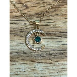 4mm Green Glass Moon & Star Celestial UV Purple Glowing Dangle Necklace